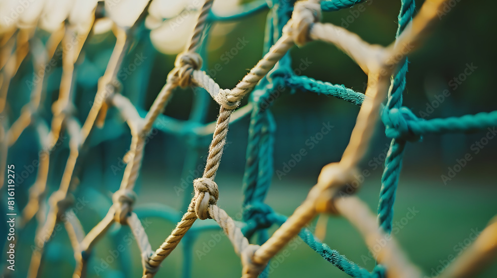 close up rope net fence on field in outdoor sport game for background : Generative AI close up rope net fence on field in outdoor sport game for background : Generative AI