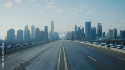 empty highway with cityscape and skyline of qingdaoChina   Generative AI