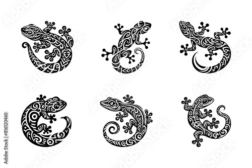 vector set of gecko tattoo - tribal ethnic decorative (artwork 1)