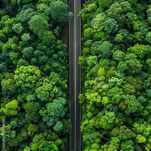 Aerial View of an Asphalt Road Winding Through a Verdant Forest
