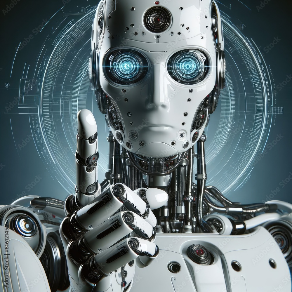 Fototapeta premium White cyborg robotic hand pointing his finger