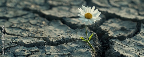 Single daisy blooming in deserted terrain