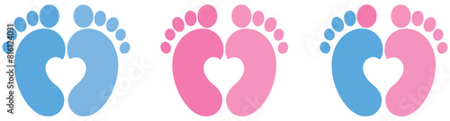 Baby footprint icon collection. Baby feet vector icon. Newborn barefoot icon set.footprint, newborn, kids feet sign. Vector 10 eps.