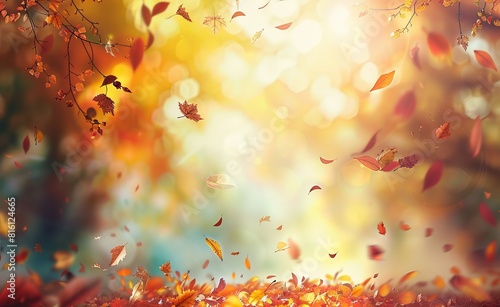 This serene wallpaper captures the essence of fall with leaves descending softly  making for an idyllic background and abstract best seller