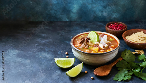 mexican pozole on dark background photo