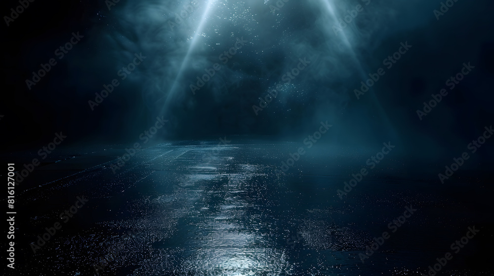 Dark street wet asphalt reflections of rays in the water Abstract dark blue background smoke smog Empty dark scene neon light spotlights Concrete floor : Generative AI Dark street wet asphalt reflections of rays in the water Abstract dark blue background smoke smog Empty dark scene neon light spotlights Concrete floor : Generative AI