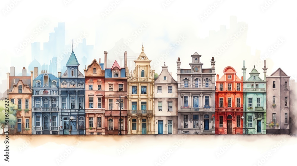 Naklejka premium View for a block of colorful houses with different architectural styles