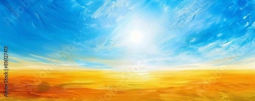 Vibrant Digital Painting of Sunny Sky Over Golden Fields
