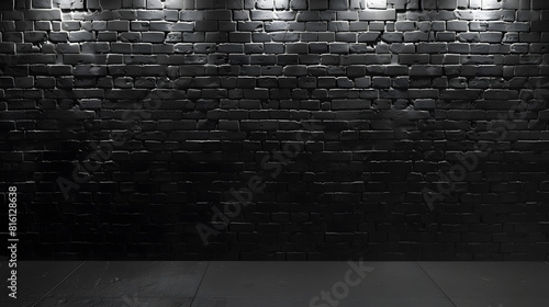 industrial background for product displayed black brick wall background rough concrete plastered concrete floor with lights from above lighting effect on empty brick wall background fo   Generative AI