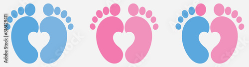Baby footprint icon collection. Baby feet vector icon. Newborn barefoot icon set.footprint, newborn, kids feet sign. Vector 10 eps.