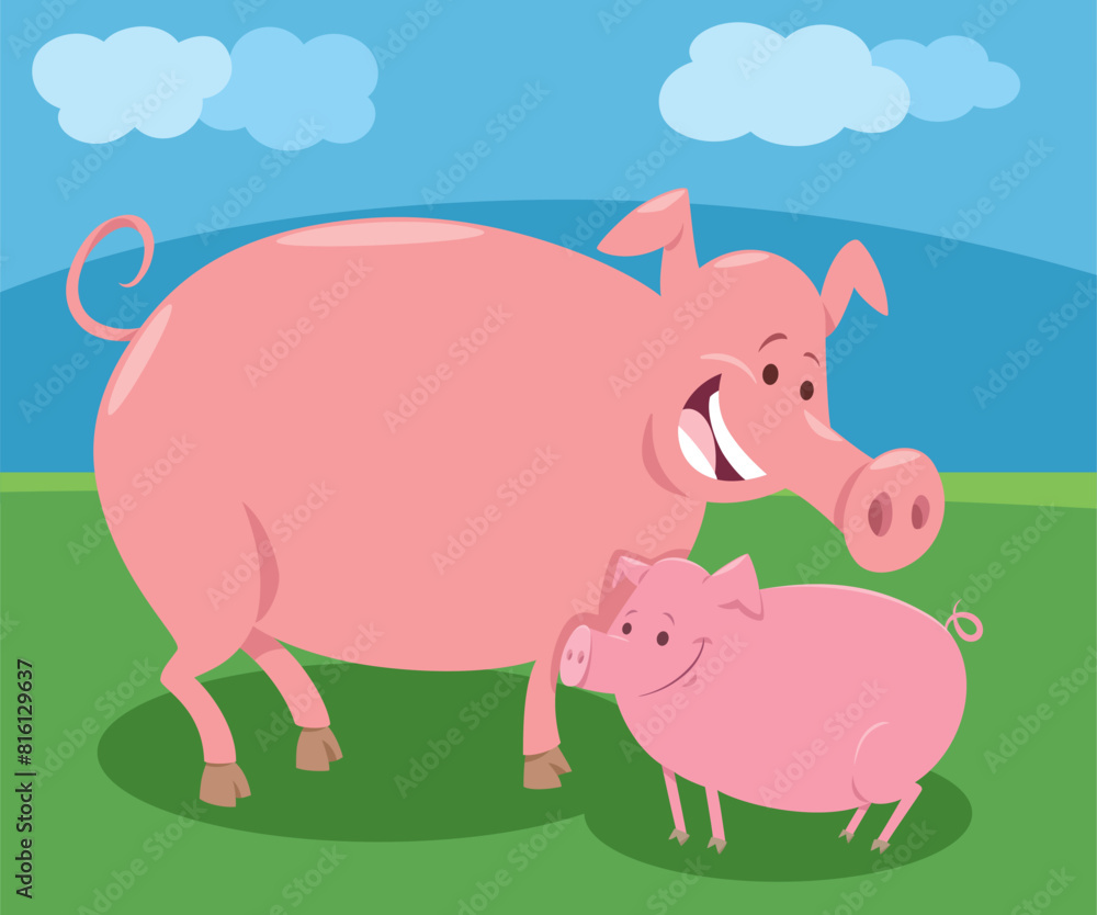 cartoon pig mom farm animal character with cute piglet cartoon pig mom farm animal character with cute piglet