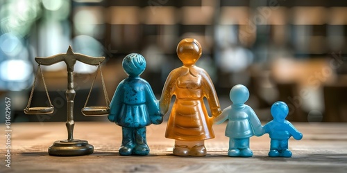 Family figurines symbolize legal adoption process in family court. Concept Family Court, Legal Adoption, Family Figurines, Symbolism, Adoption Process photo