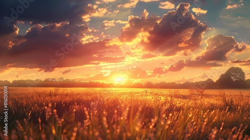 Sunset over the field - Captivating 4K time-lapse: majestic sunrise/sunset landscape with stunning nature's light and rolling colorful clouds, Generative AI hyper realistic 