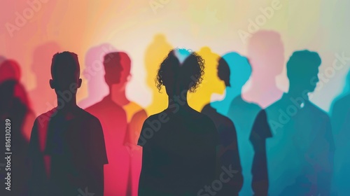 Group of diverse silhouettes of people standing together in unity, symbolizing inclusivity and diversity, social justice campaign
