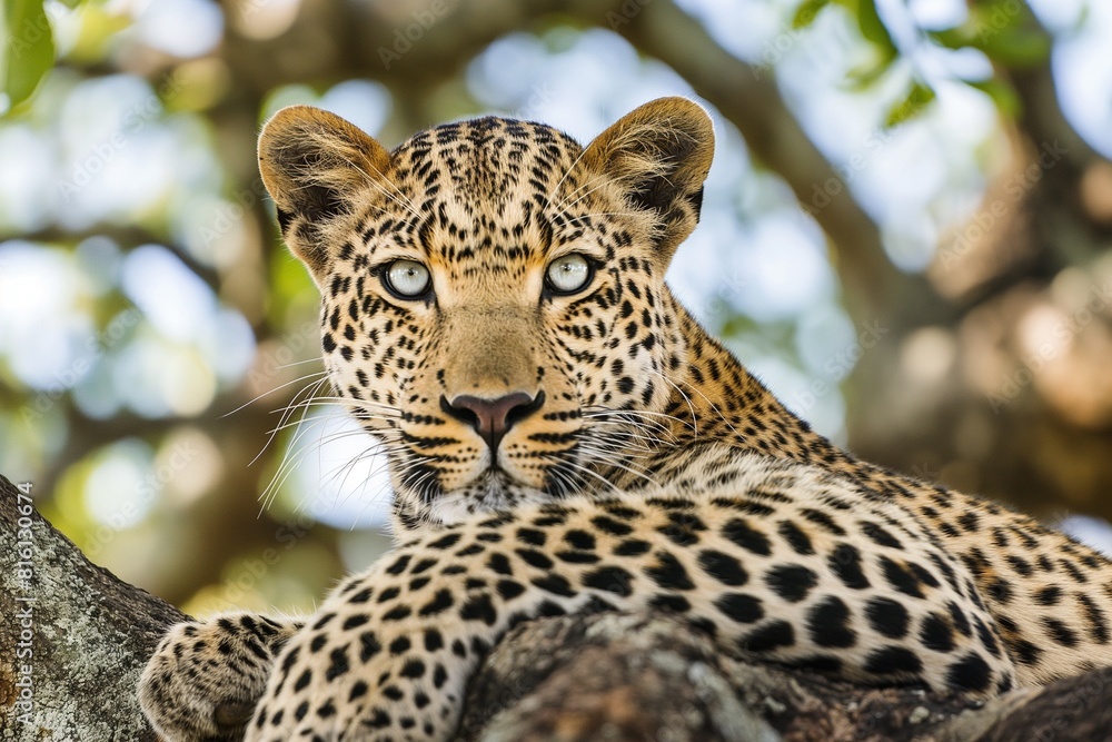 Fototapeta premium A close-up portrait of a leopard