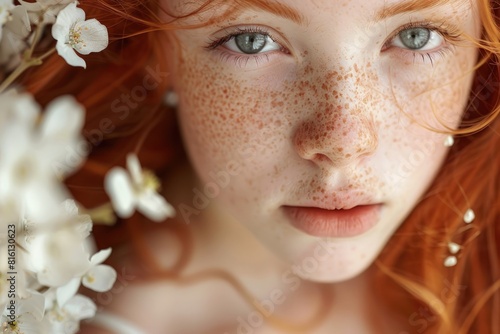 A captivating close-up portrait of a red-haired girl.
