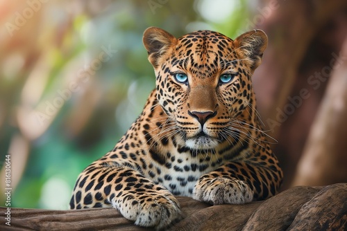 A close-up portrait of a leopard