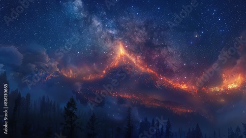 Beautiful night sky  Milky Way and trees