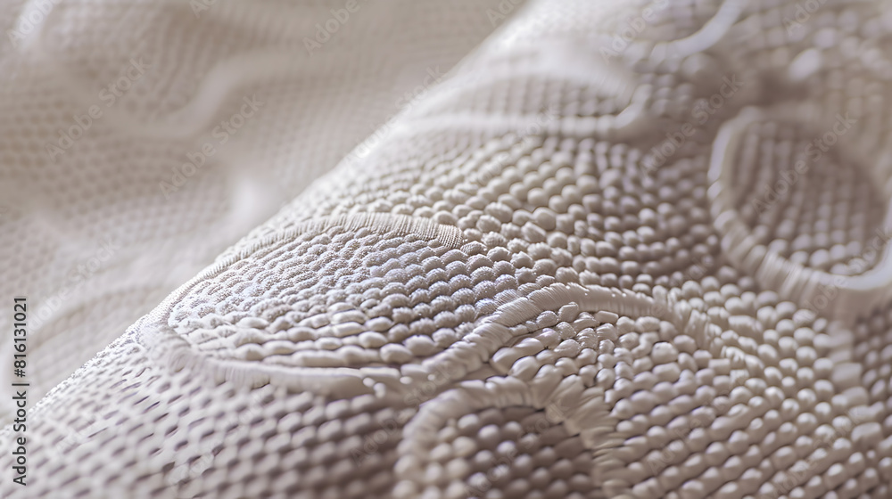 Photograph of light Gray woven AcrylicPolyethylene Upholstery fabric with decorative circular pattern detail : Generative AI Photograph of light Gray woven AcrylicPolyethylene Upholstery fabric with decorative circular pattern detail : Generative AI