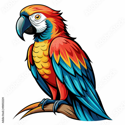 a-macaw--woodcut-style--white-background