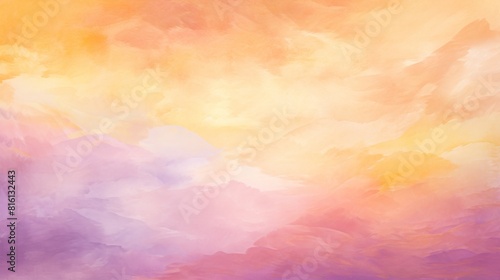 Vivid and dreamy watercolor texture that resembles colorful clouds in shades of orange, pink, and purple photo