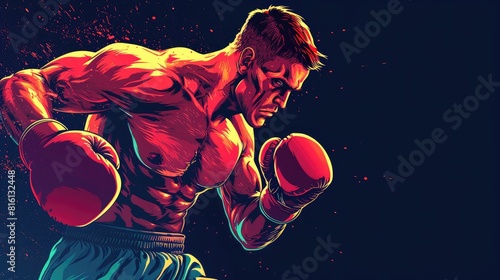 cool looking boxer throwing uppercut isolated on dark background, colorful comic style illustration. --ar 16:9 photo