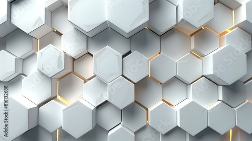 White abstract futuristic honeycomb pattern glowing edges