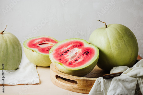 Ripe watermelon cut in half.