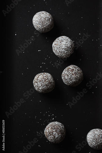 Chocolate candies in coconut flakes.