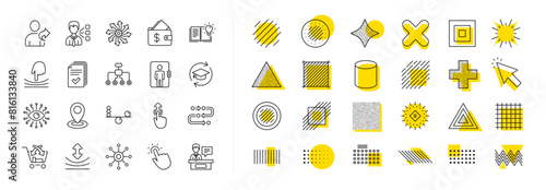 Continuing education, Methodology and Exhibitors icons. Design shape elements. Artificial intelligence, Balance, Refer friend line icons. Swipe up, Elastic, Click here, Refer. Vector