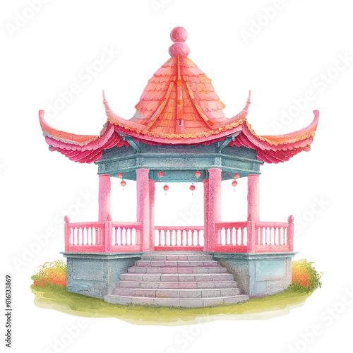 Ancient Chinese architecture pavilion watercolor (22)