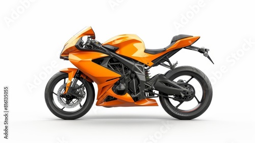 orange sport bike motorcycle isolated on white side view studio photo