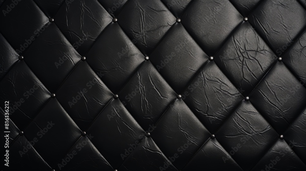 Naklejka premium This image captures the elegance of tufted black leather commonly used in luxury furniture design with a detailed, buttoned pattern