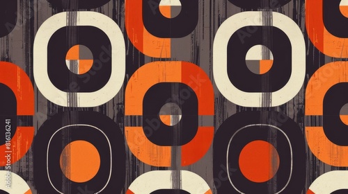 seamless geometric wallpaper pattern with dark brown and orange abstract shapes retro style