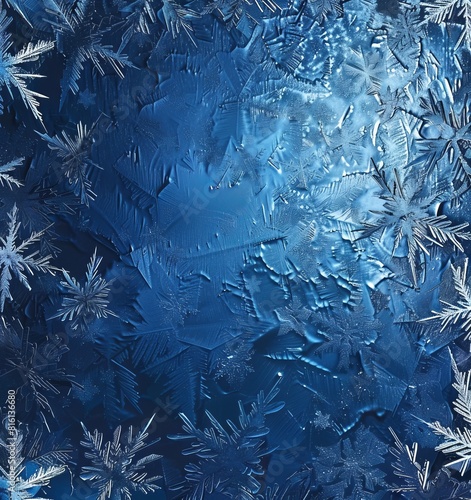 Intricate frost patterns create a stunning blue abstract wallpaper that could be a best seller as a winter background