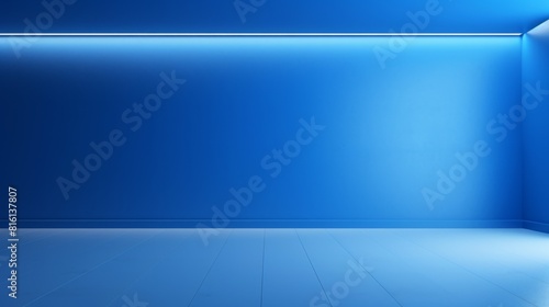 Wallpaper Mural A serene, vivid blue backdrop and ambient lighting create a tranquil and minimalist setting in a modern room Torontodigital.ca