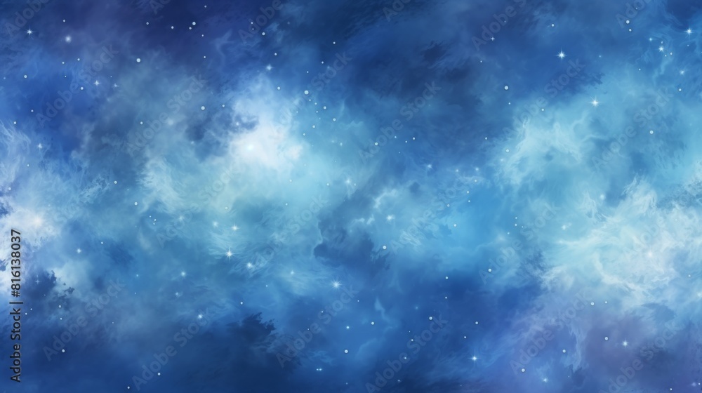 Fototapeta premium Deep blue shades and scattered stars create a cosmic feel in this abstract watercolor painting