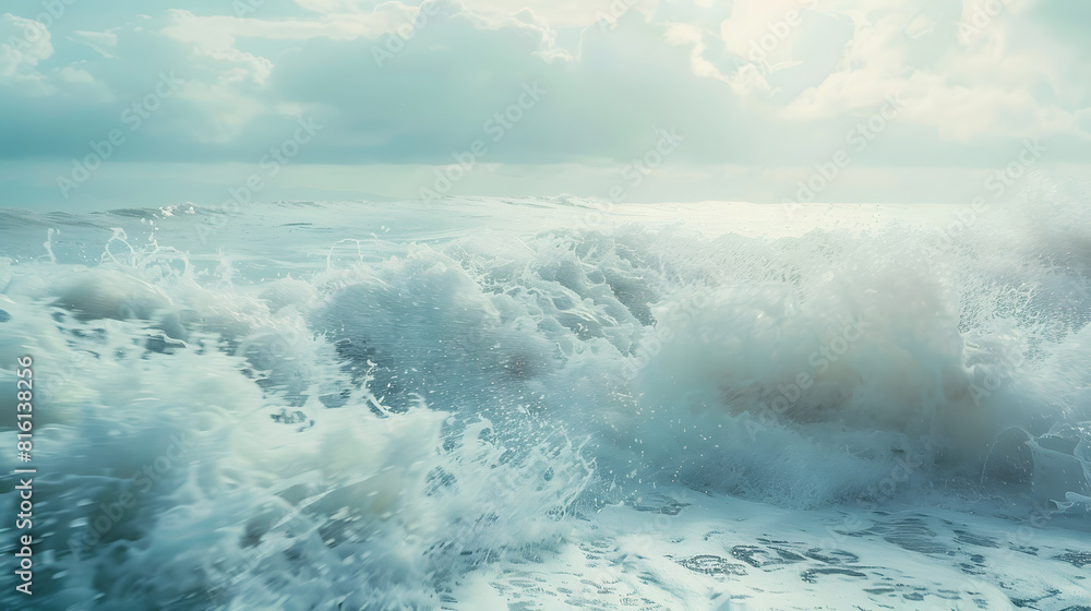 beautiful landscape of a sea surf with a foam wave for a natural background or for wallpaper : Generative AI
