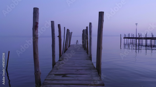 Landing stage in the calm sea evening mood Carrasqueira Alcacer do sal Portugal Europe   Generative AI