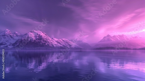 Surreal purple hues engulf a serene mountain landscape, creating a captivating abstract background and a wallpaper best-seller