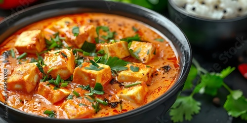 Popular Indian dish Paneer butter masala a creamy curd cheese curry. Concept Recipe, Paneer Butter Masala