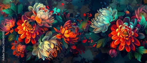 Exquisite abstract digital artwork featuring vibrant flowers against an artistic background, a potential best-seller as wallpaper