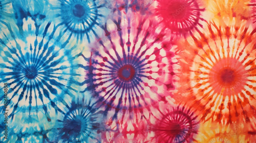 Detailed view of several tie-dye designs featuring captivating swirls and a mix of bright colors Detailed view of several tie-dye designs featuring captivating swirls and a mix of bright colors