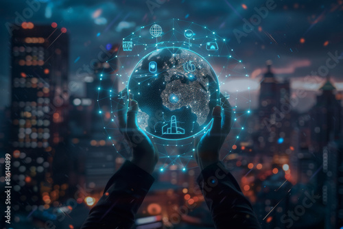 A person is holding a glowing globe in their hands