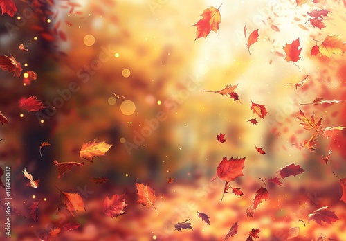Warm hues and falling leaves create a cozy autumn scene, serving as the perfect fall wallpaper or abstract background best-seller © Psychologist