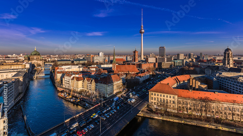 Berlin Aerial View Germany Cityscape with TV Tower and Spree River  Historic Urban Skyline