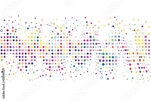 A white background with colorful dots arranged in an oval pattern