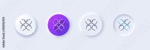 Squad line icon. Neumorphic, Purple gradient, 3d pin buttons. Team work sign. Fist bump symbol. Line icons. Neumorphic buttons with outline signs. Vector