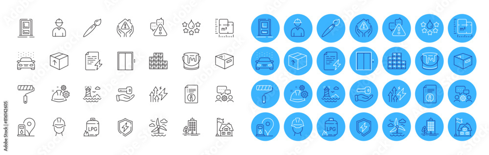 Energy inflation, Power certificate and Working process line icons pack. Skyscraper buildings, Floor plan, Package web icon. Brush, House protection, Warning pictogram. Engineering team. Vector Energy inflation, Power certificate and Working process line icons pack. Skyscraper buildings, Floor plan, Package web icon. Brush, House protection, Warning pictogram. Engineering team. Vector