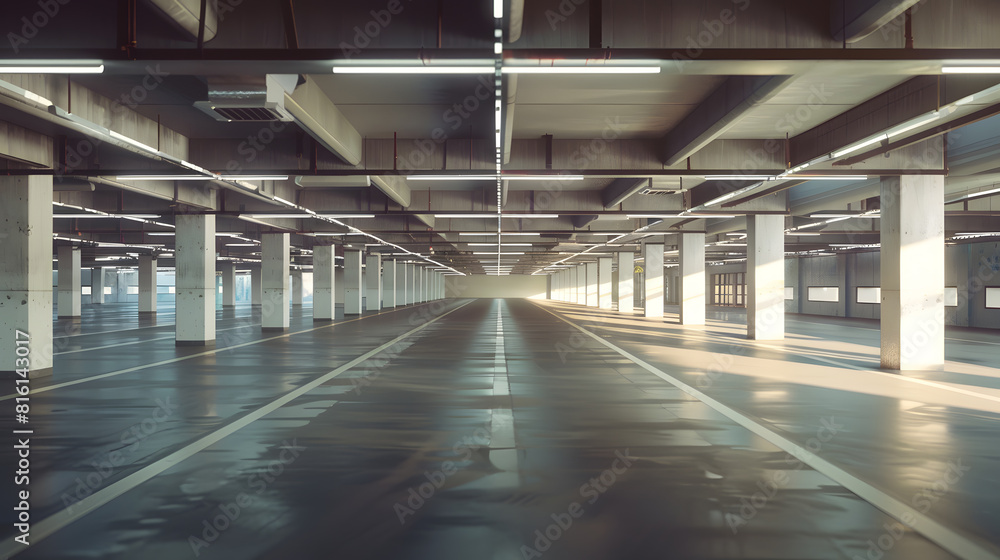 Empty open car parking garage on sunny day : Generative AI Empty open car parking garage on sunny day : Generative AI